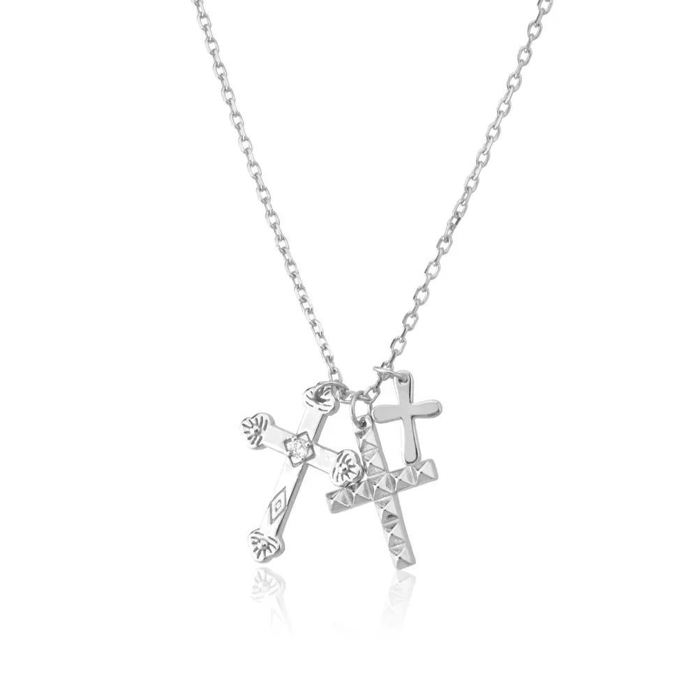 Cross Triple Circonias Necklace (18K Gold Plated)