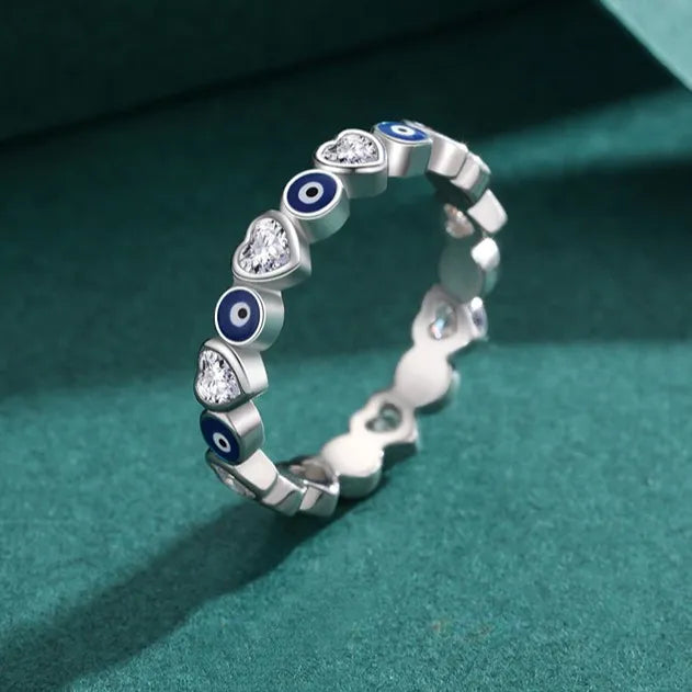 Turkish Eye and Heart Ring (Sterling Silver 925)