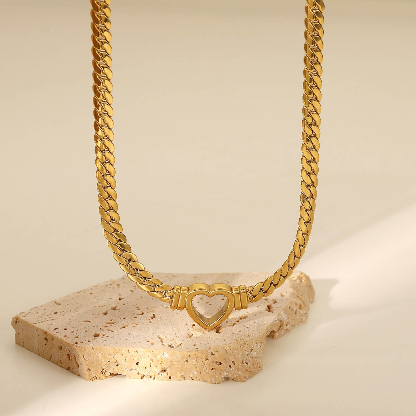 Heart with Chain of Links Gruesos Necklace (18K Gold Plated)