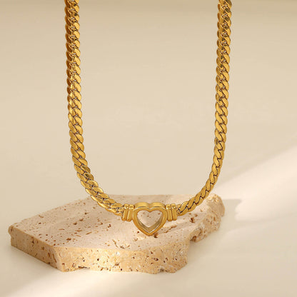 Heart with Chain of Links Gruesos Necklace (18K Gold Plated)