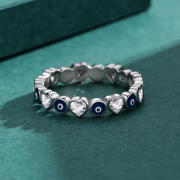 Turkish Eye and Heart Ring (Sterling Silver 925)