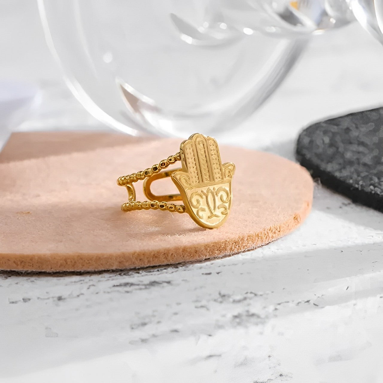 Hand of Fatima Hamsa Ring (18K Gold Plated)