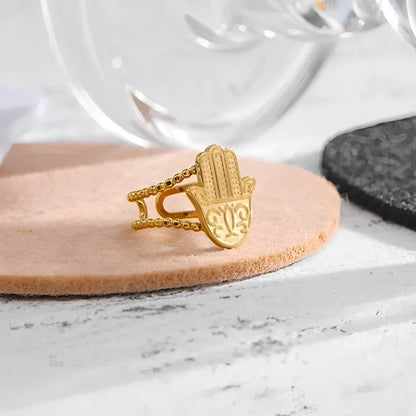 Hand of Fatima Hamsa Ring (18K Gold Plated)