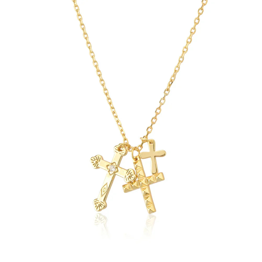 Cross Triple Circonias Necklace (18K Gold Plated)