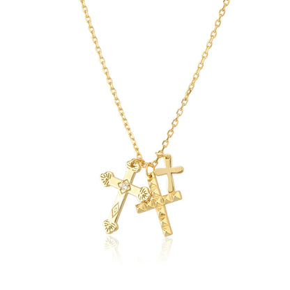 Cross Triple Circonias Necklace (18K Gold Plated)