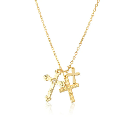 Cross Triple Circonias Necklace (18K Gold Plated)