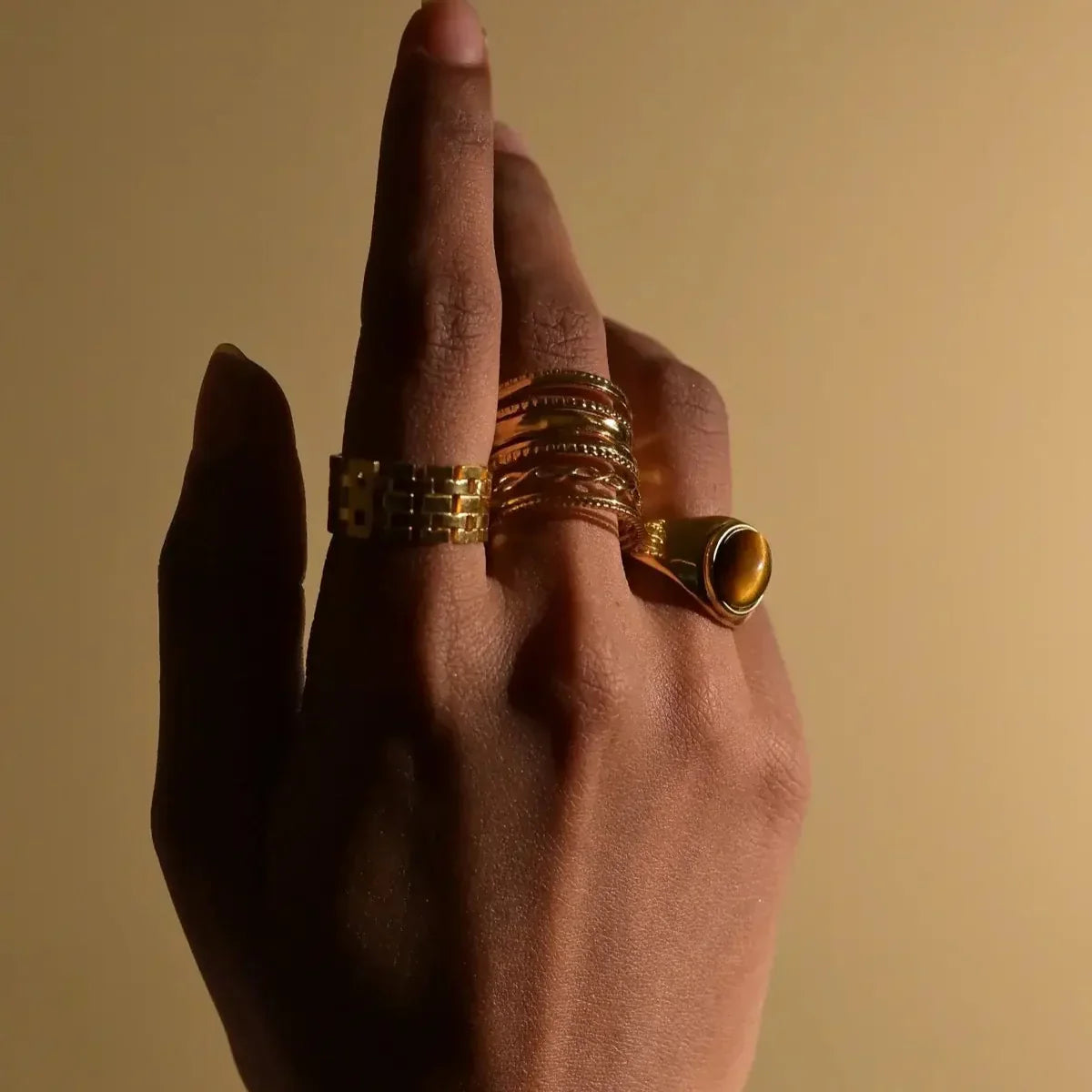 Long Chloé with Textures Ring (Gold Plated)