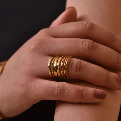 Long Chloé with Textures Ring (Gold Plated)