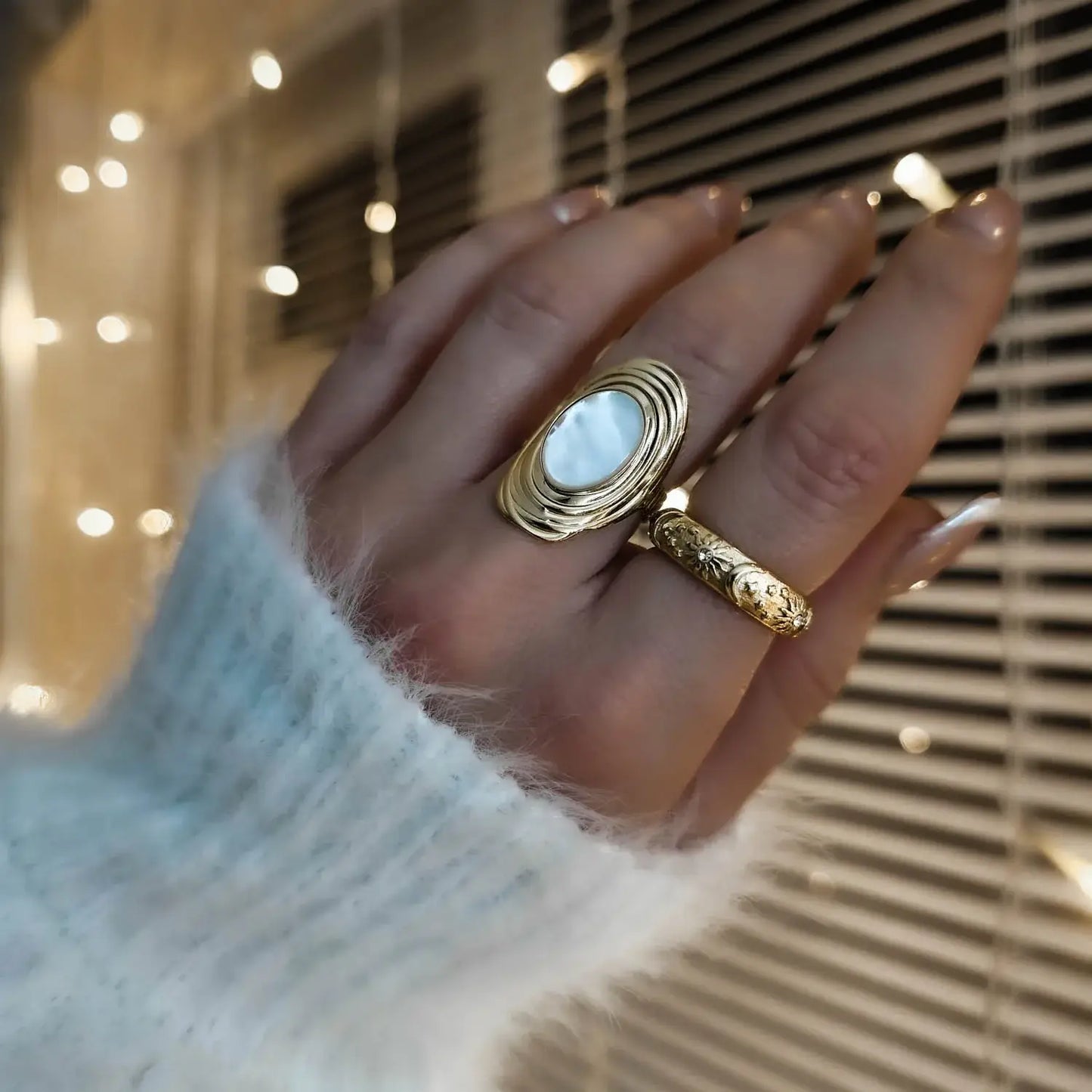Celeste Sun and Moon Zirconia Ring (18K Gold Plated)