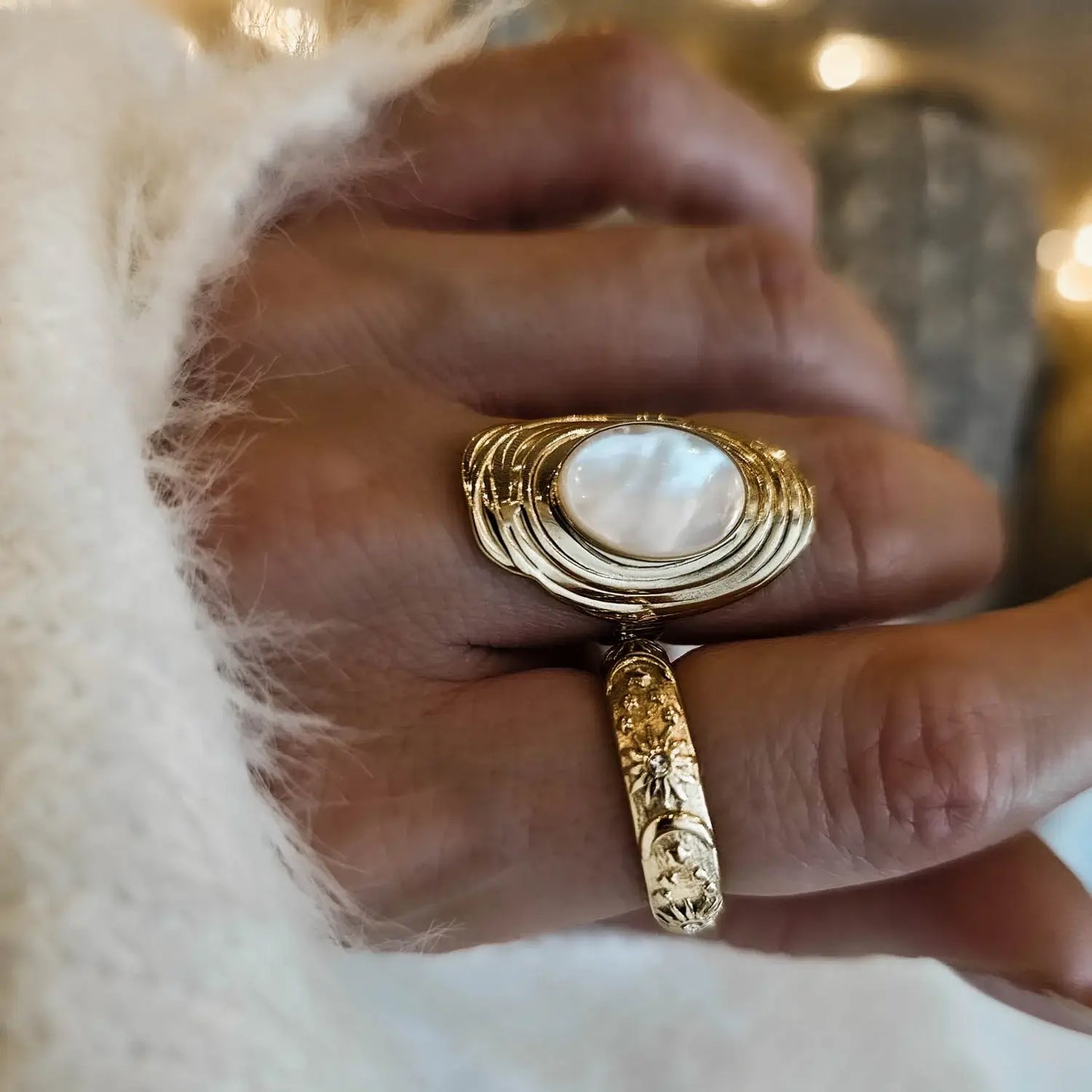 Celeste Sun and Moon Zirconia Ring (18K Gold Plated)