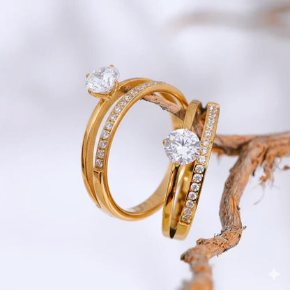 Double Studded Solitaire Ring (Gold Plated)