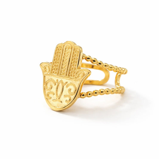 Hand of Fatima Hamsa Ring (18K Gold Plated)