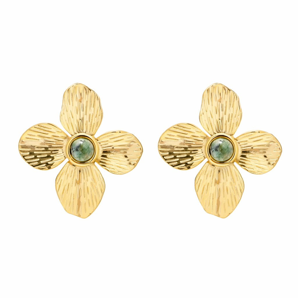 Flower of Emerald Earring (18K Gold Plated)