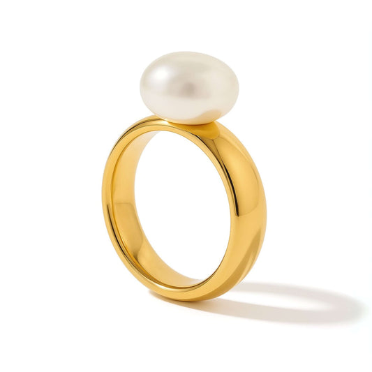 Emma Pearl Minimalist Ring (18K Gold Plated)