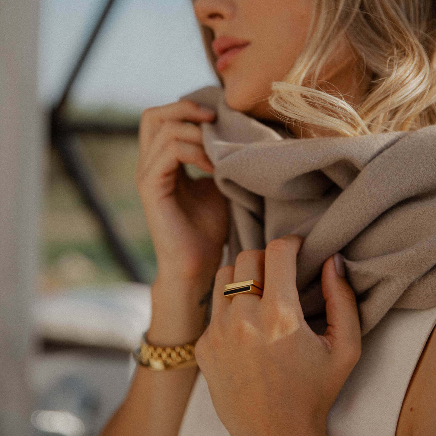 Square Geometric Cesare Ring (18K Gold Plated)