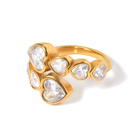 Hearts in Cubic Zirconia Ring (18K Gold Plated)