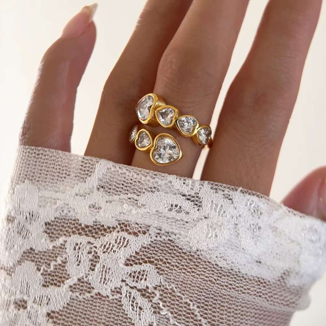 Hearts in Cubic Zirconia Ring (18K Gold Plated)