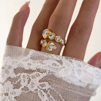 Hearts in Cubic Zirconia Ring (18K Gold Plated)