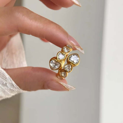 Hearts in Cubic Zirconia Ring (18K Gold Plated)