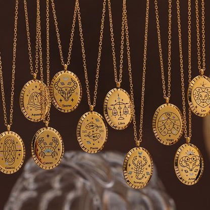 Constelaciones del Zodíaco Medal Necklace (18K Gold Plated)