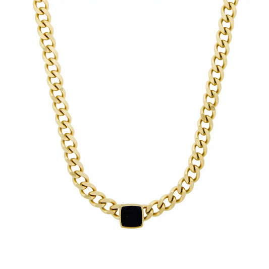 Chain Ónix Square Necklace (Gold Plated)