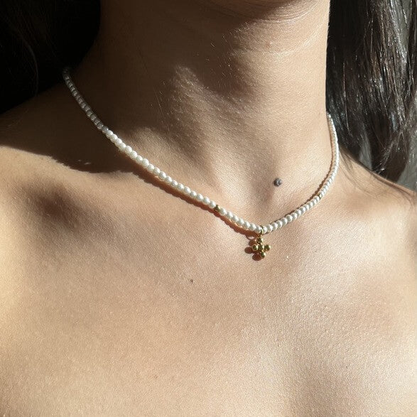 Pearls with Pendant of Cross Necklace (18K Gold Plated)