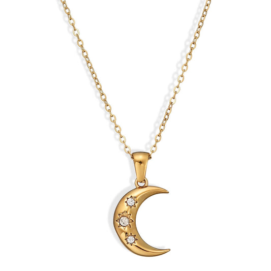 Luna Creciente of Zirconia Necklace (18K Gold Plated)