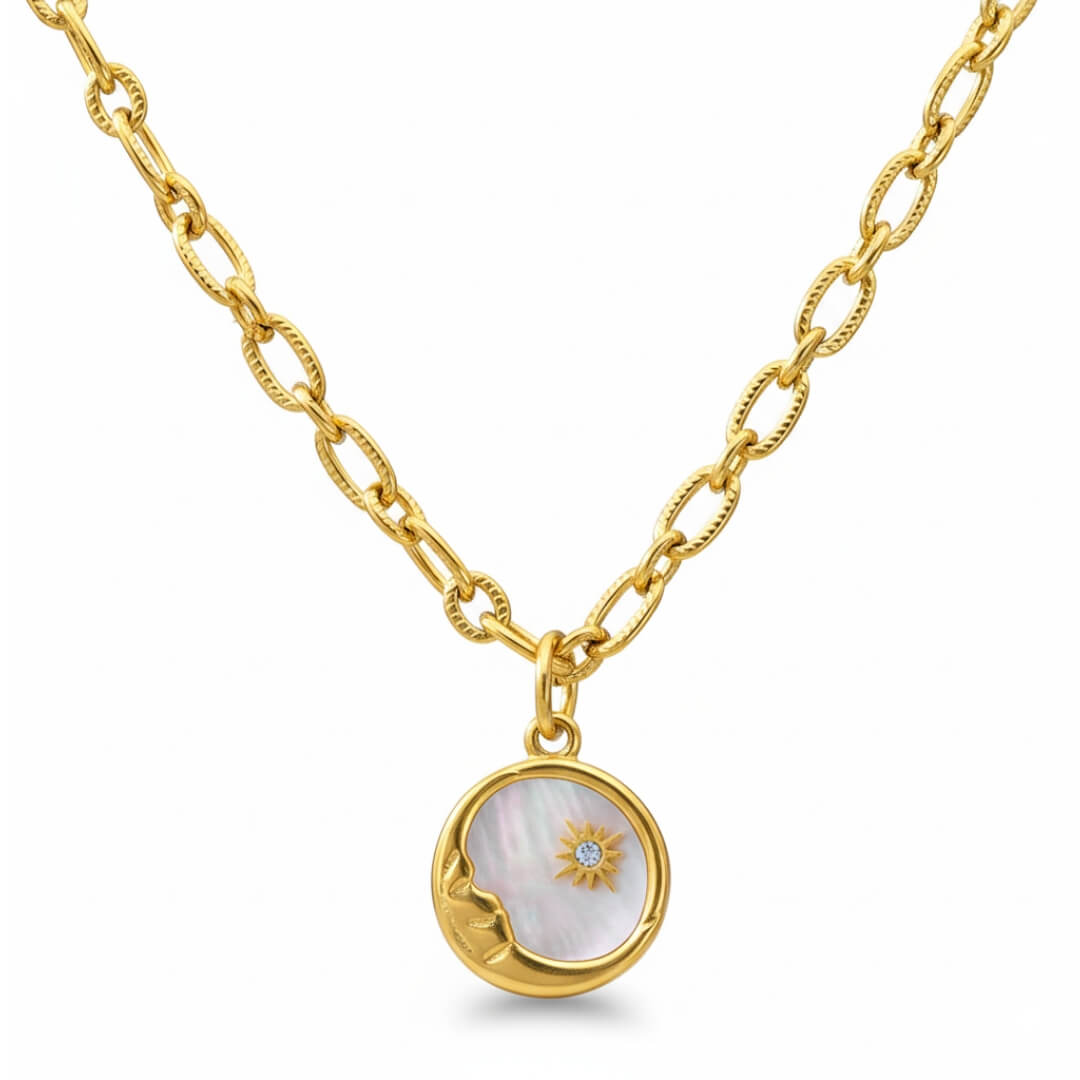 Marsella Sun and Moon Necklace (Baño in Gold 18K)