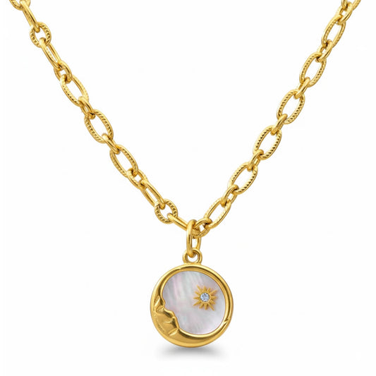 Marsella Sun and Moon Necklace (Baño in Gold 18K)