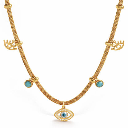 Turkish Eye with Pearl Turquoise Necklace (Bañado in Gold 18K)