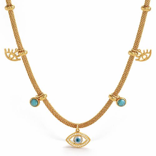 Turkish Eye with Pearl Turquoise Necklace (Bañado in Gold 18K)