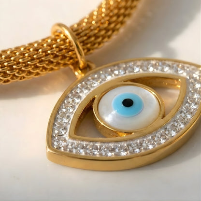 Turkish Eye with Pearl Turquoise Necklace (Bañado in Gold 18K)