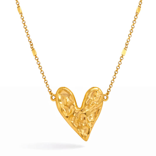 Heart with Hammered Texture Necklace (18K Gold Plated)