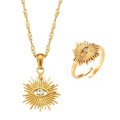 Set Occhio: Necklace + Ring Adjustable (Bañados in Gold 18K)