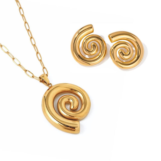 Set Espiral Chunky: Necklace + Earring (18K Gold Plated)