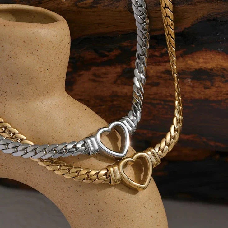 Heart with Chain of Links Gruesos Necklace (18K Gold Plated)