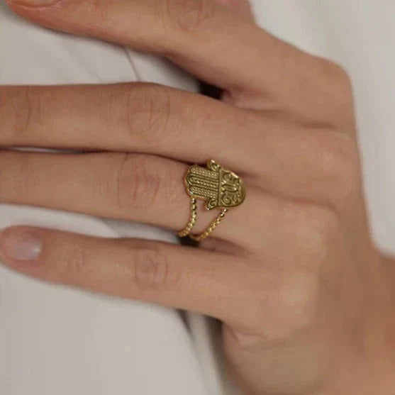 Hand of Fatima Hamsa Ring (18K Gold Plated)