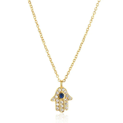 Hand of Fatima Hamsa with Zirconia Necklace (18K Gold Plated)