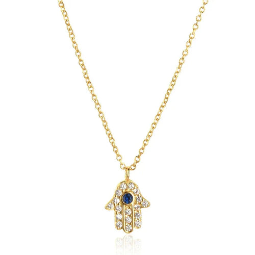 Hand of Fatima Hamsa with Zirconia Necklace (18K Gold Plated)