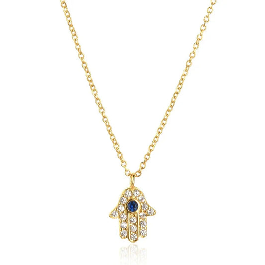 Hand of Fatima Hamsa with Zirconia Necklace (18K Gold Plated)