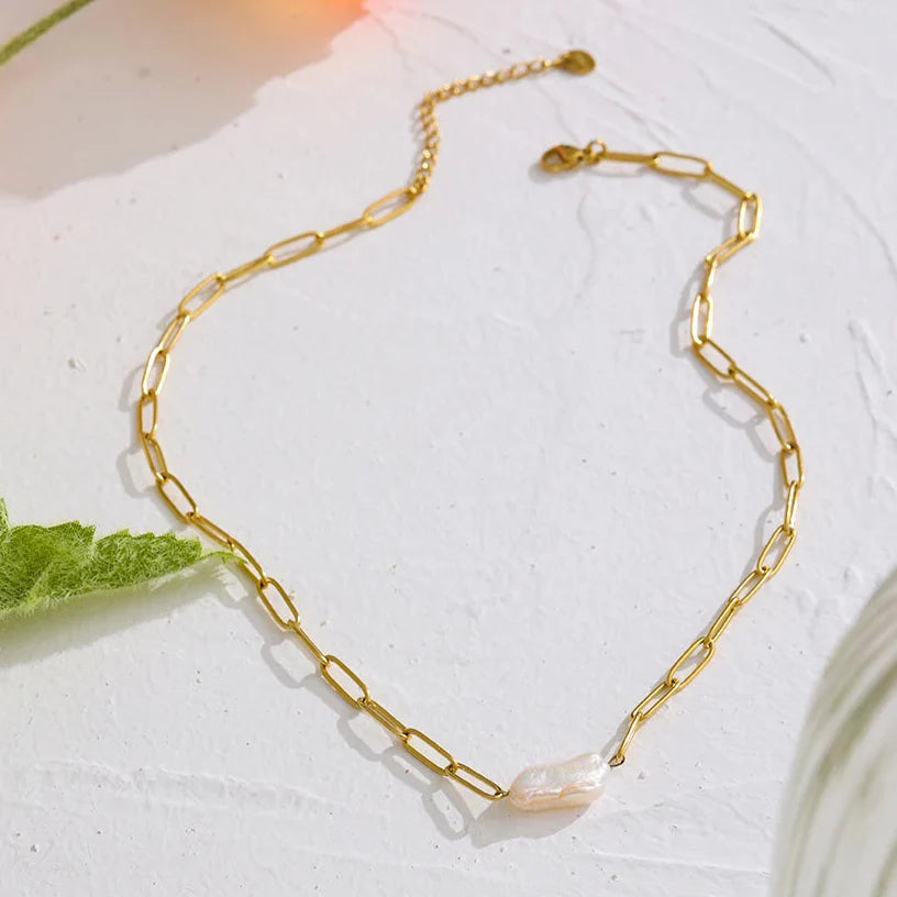 Pearl Rústica with Links Necklace (18K Gold Plated)