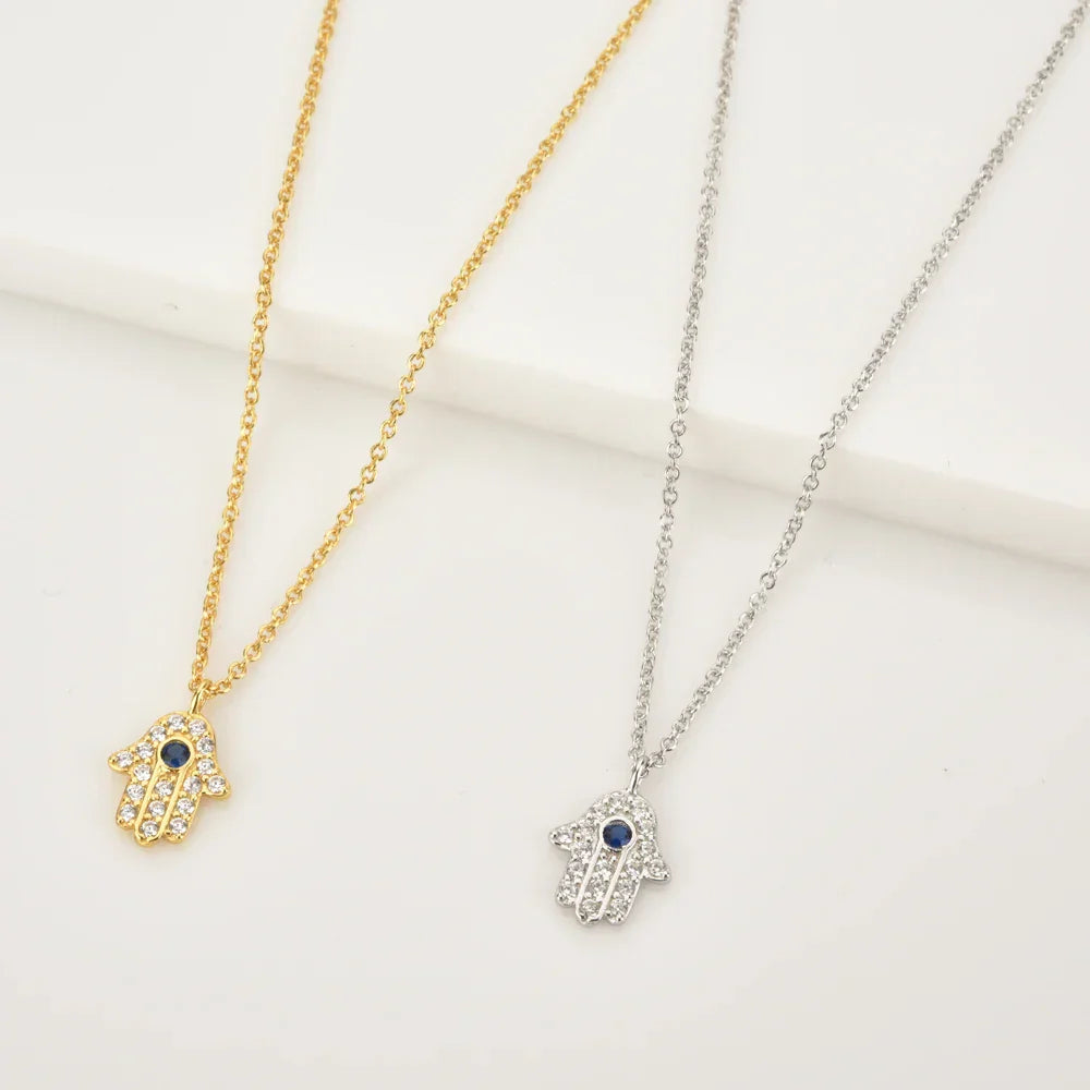 Hand of Fatima Hamsa with Zirconia Necklace (18K Gold Plated)