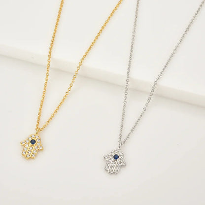 Hand of Fatima Hamsa with Zirconia Necklace (18K Gold Plated)