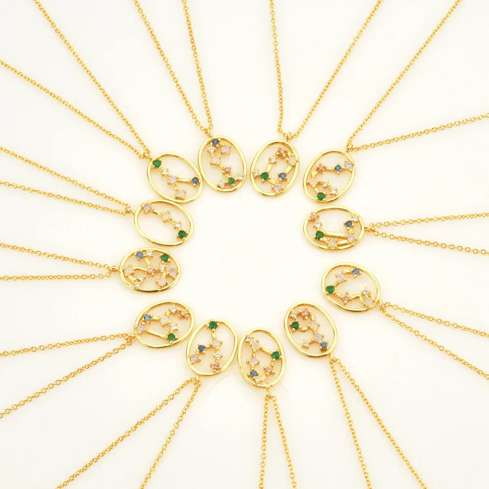 Constelaciones del Zodíaco Circonio Colorido Necklace (18K Gold Plated)