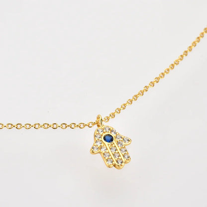 Hand of Fatima Hamsa with Zirconia Necklace (18K Gold Plated)