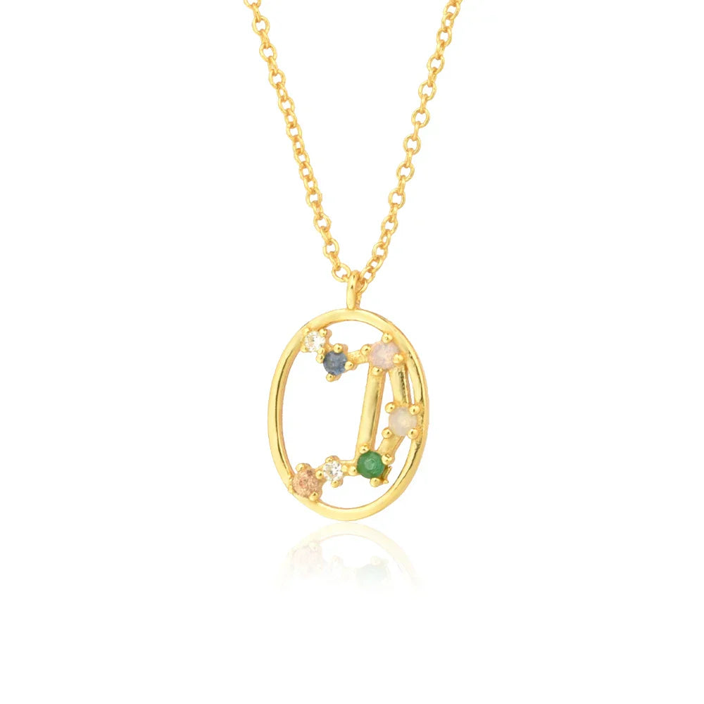Constelaciones del Zodíaco Circonio Colorido Necklace (18K Gold Plated)