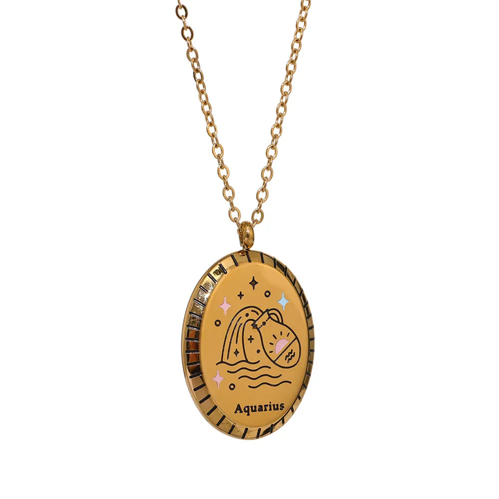Constelaciones del Zodíaco Medal Necklace (18K Gold Plated)