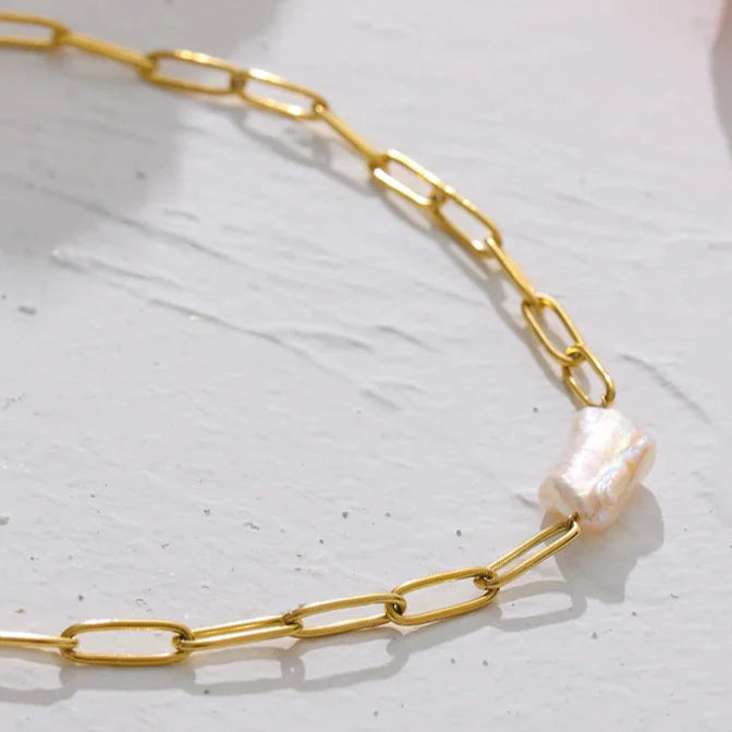 Pearl Rústica with Links Necklace (18K Gold Plated)