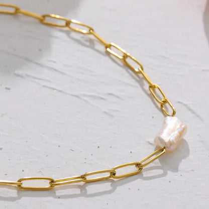 Pearl Rústica with Links Necklace (18K Gold Plated)