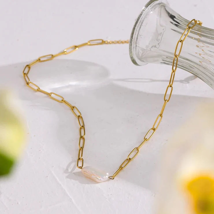 Pearl Rústica with Links Necklace (18K Gold Plated)